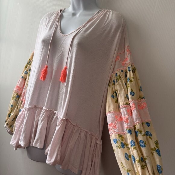 Free People Women Mix It Up Mini Tunic Dress XS Floral Boho Romantic Hippie - Picture 6 of 14